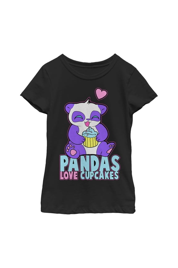Girl's Lost Gods Pandas Love Cupcakes Graphic Tee Black Medium