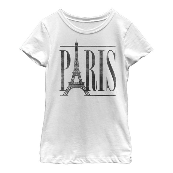 Girl's Lost Gods Paris Eiffel Tower Stripe Graphic Tee White Large