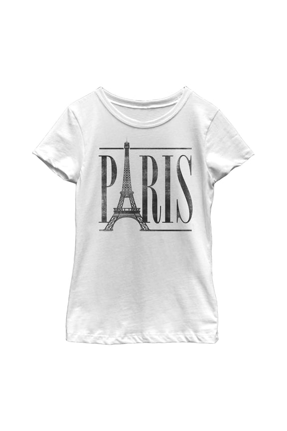 Girl's Lost Gods Paris Eiffel Tower Stripe Graphic Tee White X Large