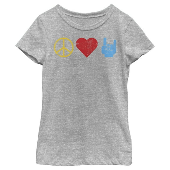 Girl's Lost Gods Peace Love Rock Symbols Graphic Tee Athletic Heather Large