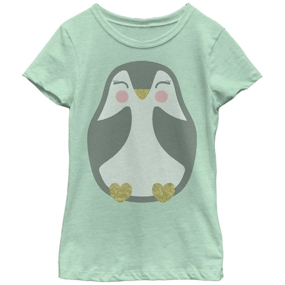 Girl's Lost Gods Penguin Cuddle Graphic Tee Mint Large