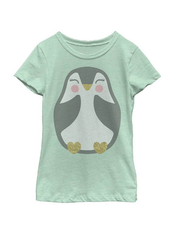 Girl's Lost Gods Penguin Cuddle Graphic Tee Mint X Large