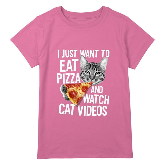 Girl's Lost Gods Pizza and Cat Videos Graphic T-Shirt