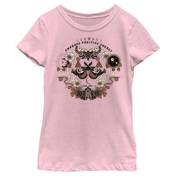 Girl's Lost Gods Positive Energy Moths  Graphic Tee Light Pink Medium