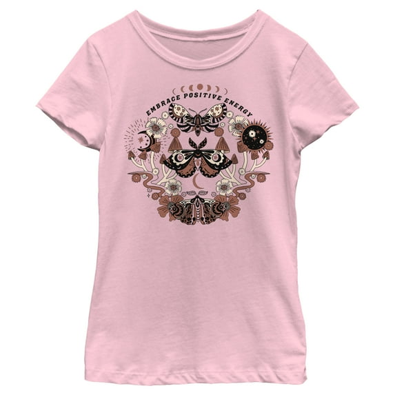 Girl's Lost Gods Positive Energy Moths Graphic Tee Light Pink X Large