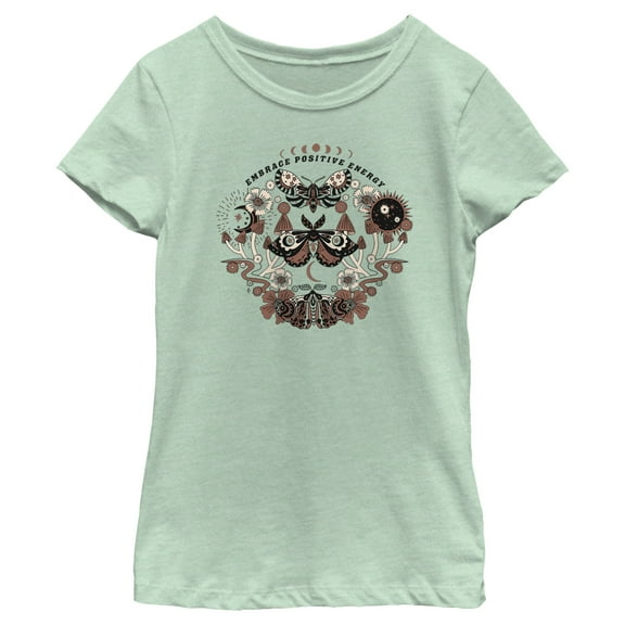 Girl's Lost Gods Positive Energy Moths  Graphic Tee Mint X Small