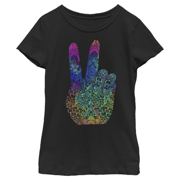 Girl's Lost Gods Rainbow Henna Peace Graphic Tee Black Medium