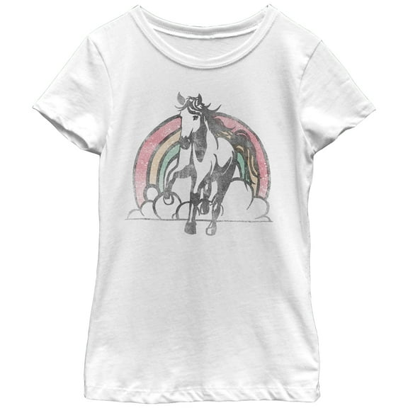 Girl's Lost Gods Rainbow Horse  Graphic Tee White Medium