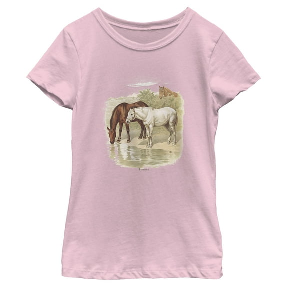 Girl's Lost Gods Retro Horses Portrait Graphic Tee Light Pink Large