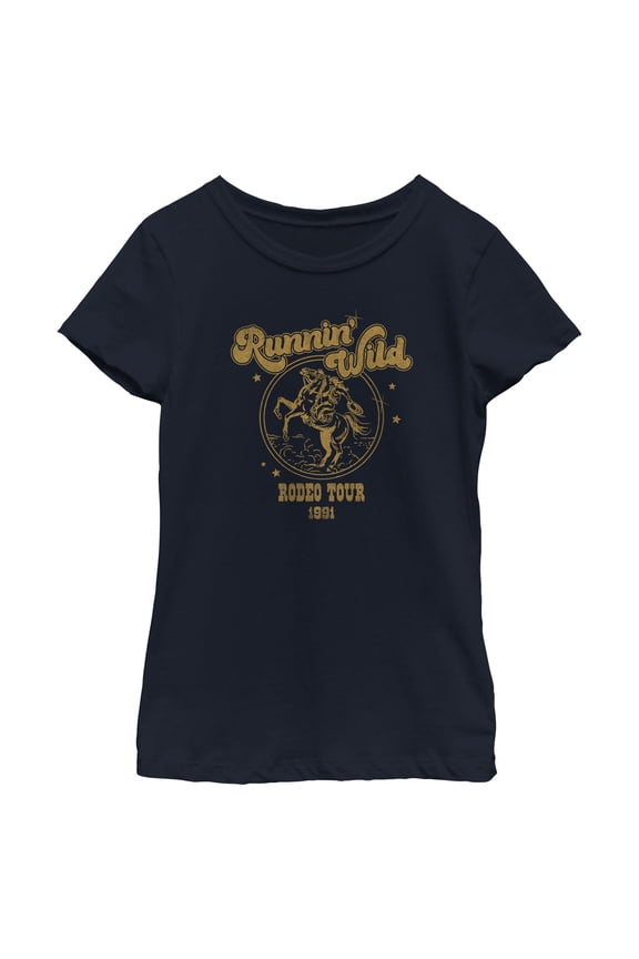 Girl's Lost Gods Runnin' Wild Rodeo Tour Graphic Tee Navy Blue Medium