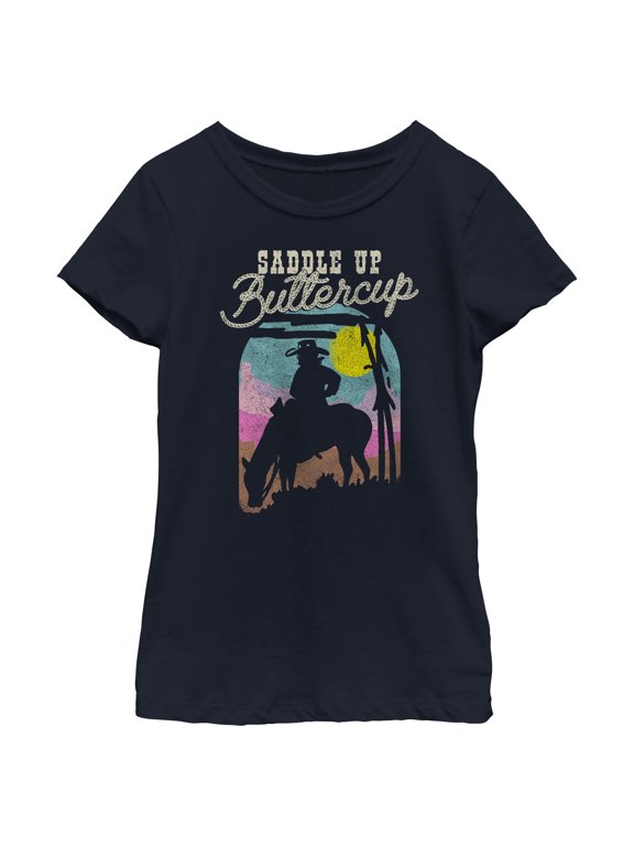 Girl's Lost Gods Saddle Up Buttercup Graphic Tee Navy Blue Large