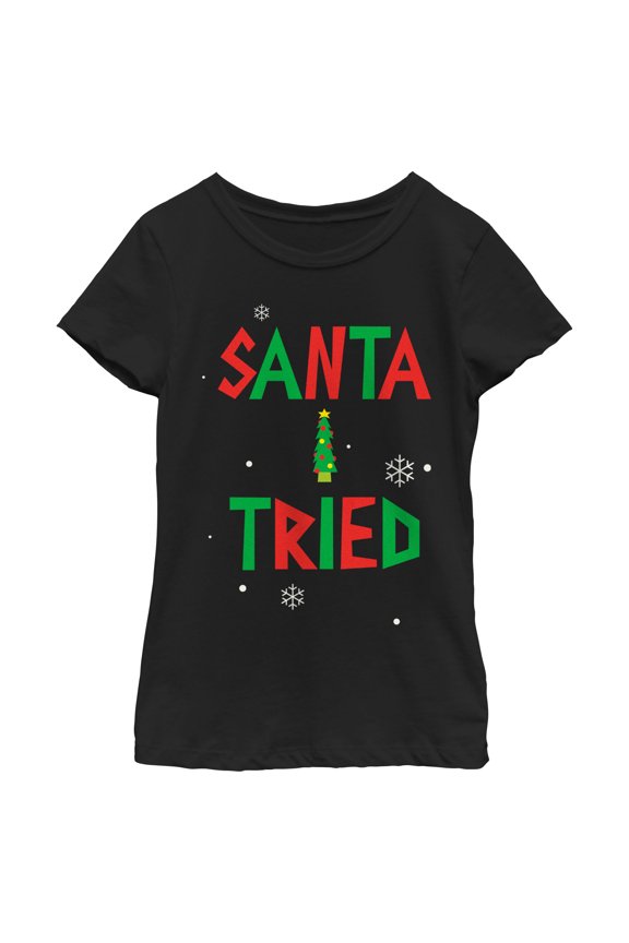 Girl's Lost Gods Santa I Tried Graphic Tee Black Small