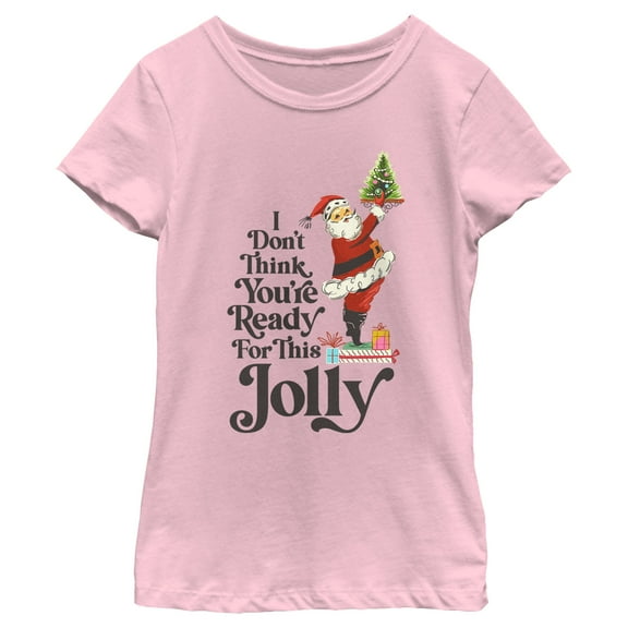 Girl's Lost Gods Santa You're Ready for This Jolly  Graphic Tee Light Pink Large