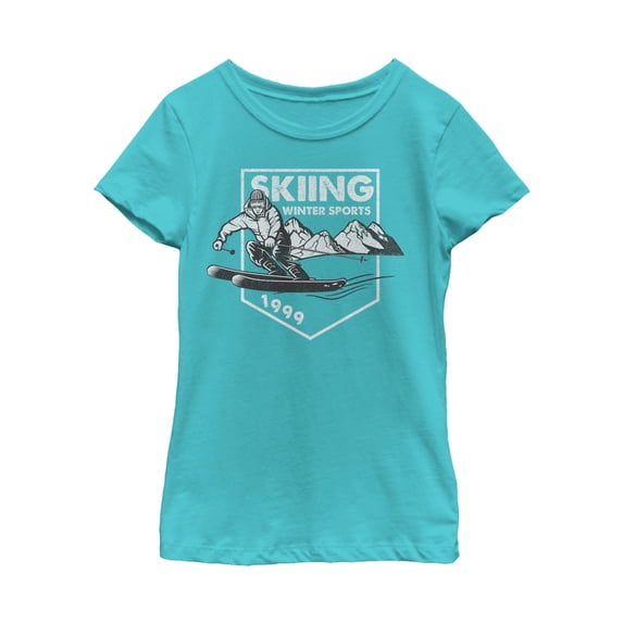 Girl's Lost Gods Skiing 1999 Graphic Tee Tahiti Blue Small