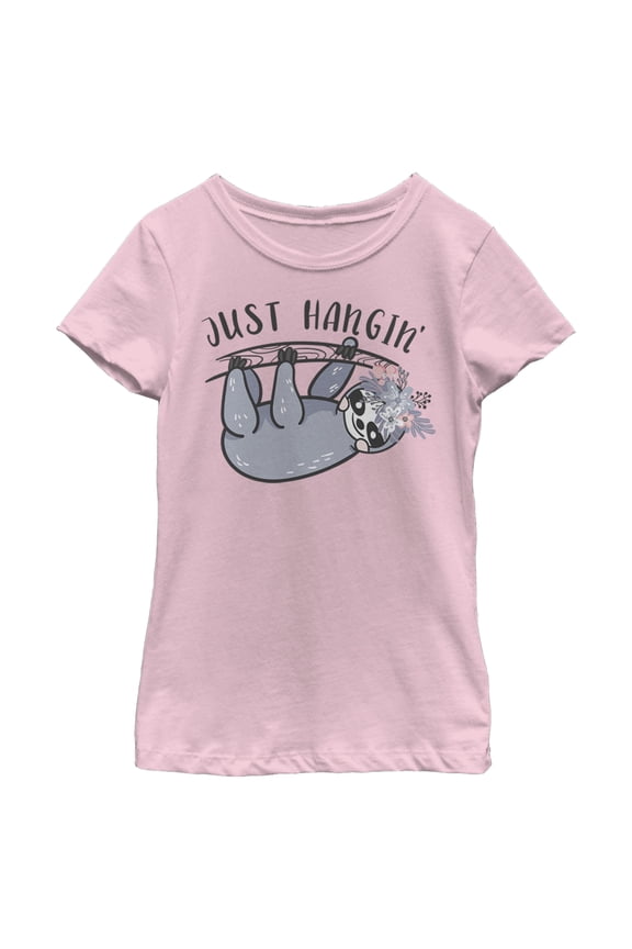 Girl's Lost Gods Sloth Cartoon Just Hanging  Graphic Tee Light Pink Medium