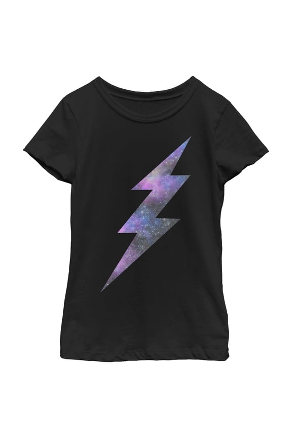 Girl's Lost Gods Space Lightning Bolt  Graphic Tee Black Medium