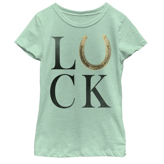 Girl's Lost Gods St. Patrick's Day Luck With Golden Horseshoe Graphic Tee Mint X Small