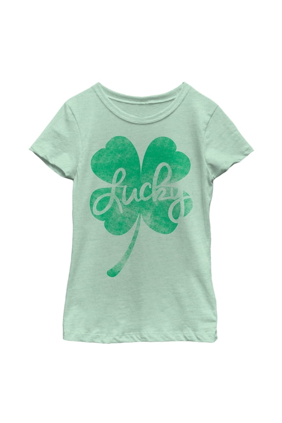 Girl's Lost Gods St. Patrick's Day Lucky Retro Shamrock Graphic Tee Mint Large