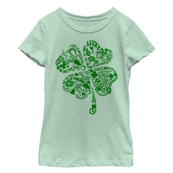 Girl's Lost Gods St. Patrick's Day Shamrock Sayings Graphic Tee Mint Medium