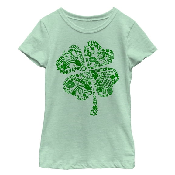Girl's Lost Gods St. Patrick's Day Shamrock Sayings  Graphic Tee Mint Small