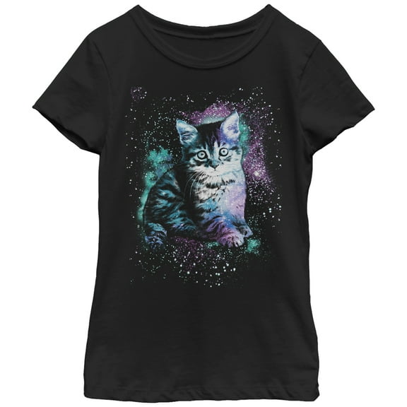 Girl's Lost Gods Star Kitten  Graphic Tee Black Small