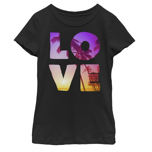 Girl's Lost Gods Sunset Beach Love Graphic Tee Black X Large