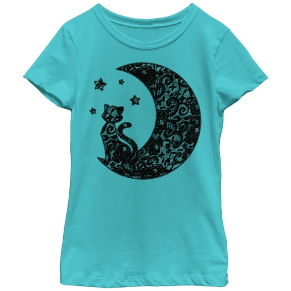 Girl's Lost Gods The Cat in the Moon Lace Print  Graphic Tee Tahiti Blue Small
