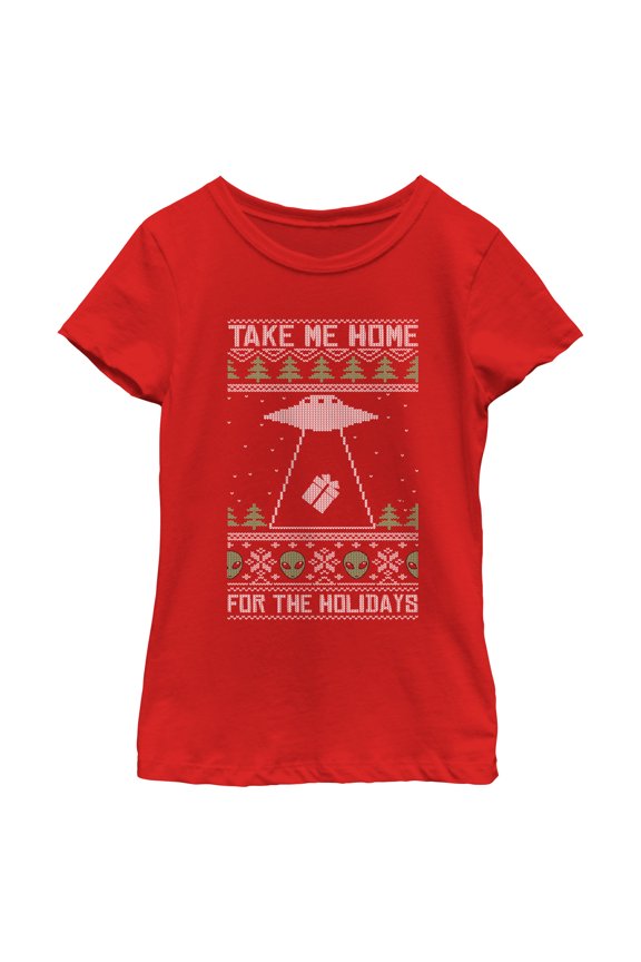 Girl's Lost Gods Ugly Christmas Take Me Home for the Holidays Graphic Tee Red X Large