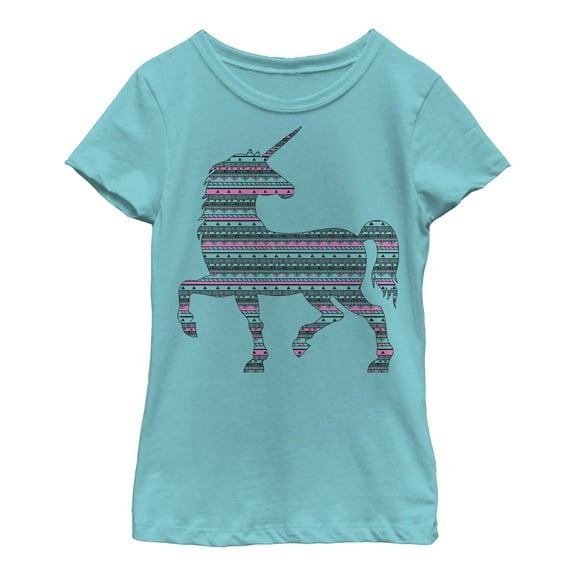 Girl's Lost Gods Unicorn Geometric Pattern  Graphic Tee Tahiti Blue Large