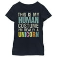 thumbnail image 1 of Girl's Lost Gods Unicorn in Human Costume  Graphic Tee Navy Blue X Small, 1 of 4
