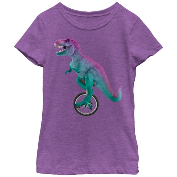 Girl's Lost Gods Unicycle Dinosaur Graphic Tee Purple Berry Medium