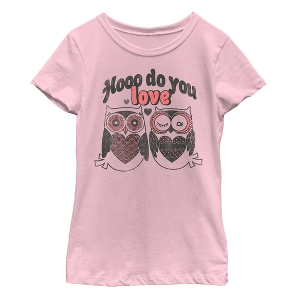 Girl's Lost Gods Valentine's Day Hooo Do You Love Owls  Graphic Tee Light Pink X Small