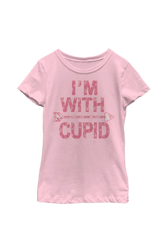 Girl's Lost Gods Valentine's Day I'm With Cupid Floral  Graphic Tee Light Pink Small