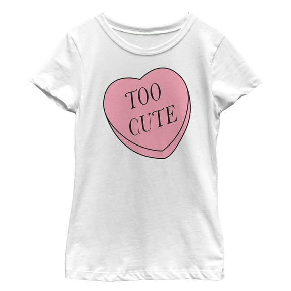 Girl's Lost Gods Valentine's Day Too Cute Candy Heart  Graphic Tee White Large