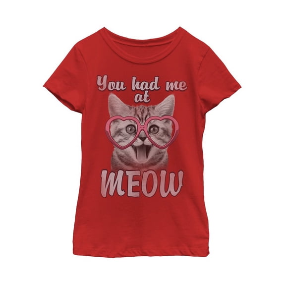 Girl's Lost Gods You Had Me at Meow Graphic Tee Red Medium
