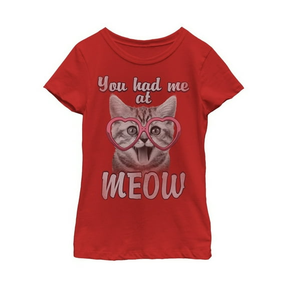 Girl's Lost Gods You Had Me at Meow Graphic Tee Red Small