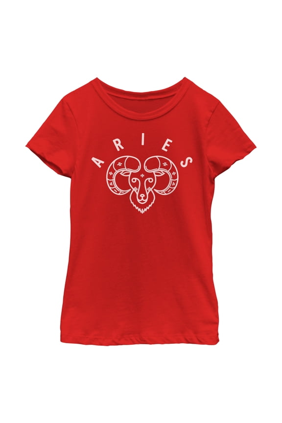 Girl's Lost Gods Zodiac Aries Ram Symbol Graphic Tee Red X Large