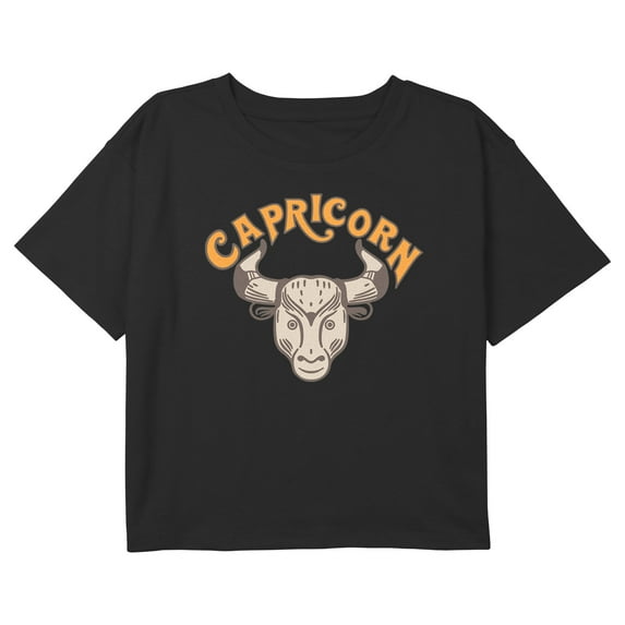 Girl's Lost Gods Zodiac Capricorn Art Symbol Graphic Cropped T-Shirt Black X Small