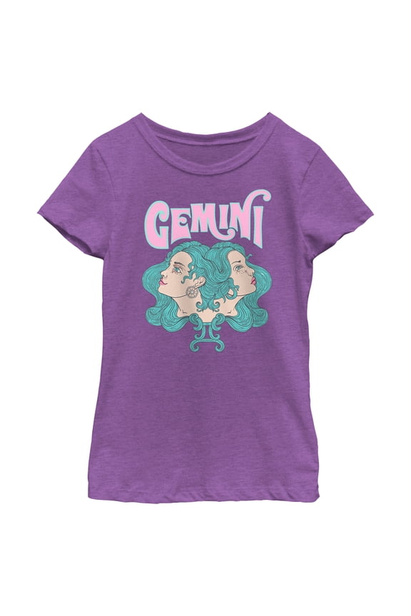 Girl's Lost Gods Zodiac Gemini Art Symbol Graphic Tee Purple Berry Large
