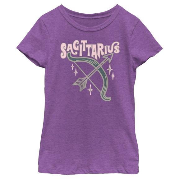 Girl's Lost Gods Zodiac Sagittarius Art Symbol  Graphic Tee Purple Berry Medium