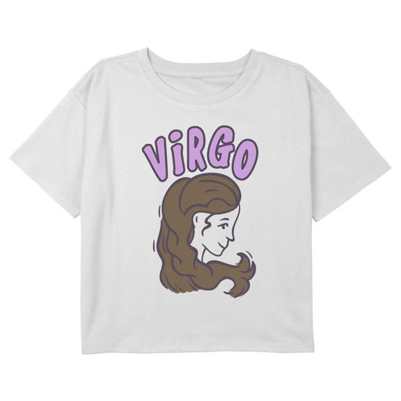 Girl's Lost Gods Zodiac Virgo Art Symbol Graphic Cropped T-Shirt White X Large