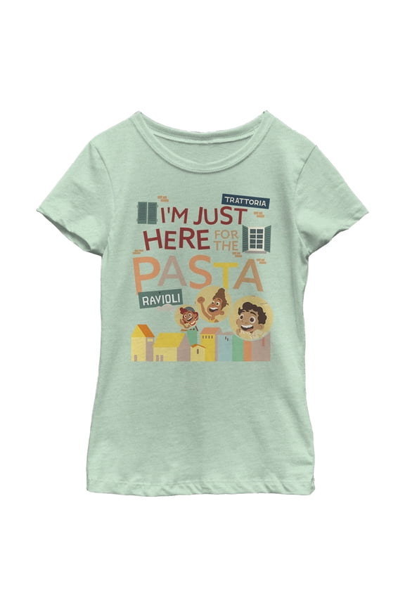 Girl's Luca I'm Just Here for the Pasta Graphic Tee Mint Medium