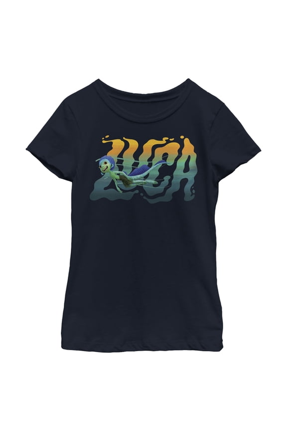 Girl's Luca Sea Monster Logo Graphic Tee Navy Blue Medium