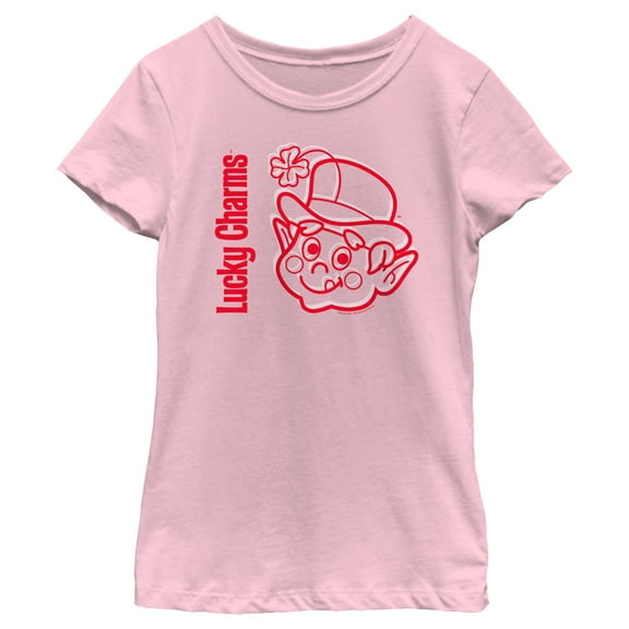Girl's Lucky Charms Leprechaun Red Face Graphic Tee Light Pink Medium