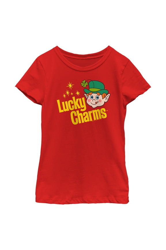 Girl's Lucky Charms Retro Logo Graphic Tee Red Medium