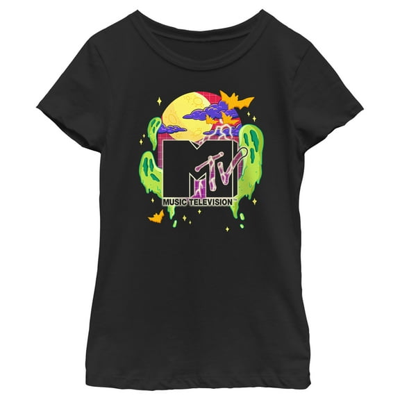 Girl's MTV Colorful Halloween Logo  Graphic Tee Black Small