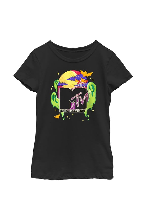 Girl's MTV Colorful Halloween Logo Graphic Tee Black Small