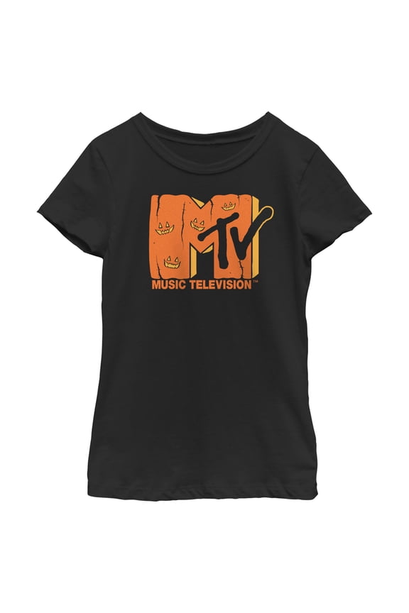 Girl's MTV Jack-o'-lantern Logo Graphic Tee Black Medium