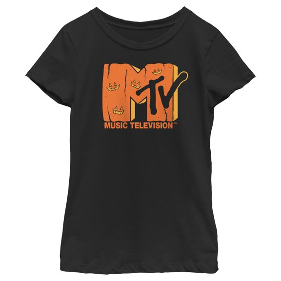 Girl's MTV Jack-o'-lantern Logo Graphic Tee Black Small