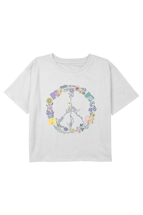 Girl's MTV Peace Floral Logo Graphic Cropped T-Shirt